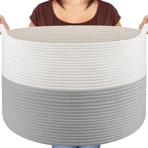 XXXLarge Blanket Basket Living Room - 22" x 22" x 14" Cotton Rope Baskets for Storage - Large Woven Basket for Toys, Towels, Pillows, Clothes- Rope Laundry Basket with Handles - Nursery Hamper Bin