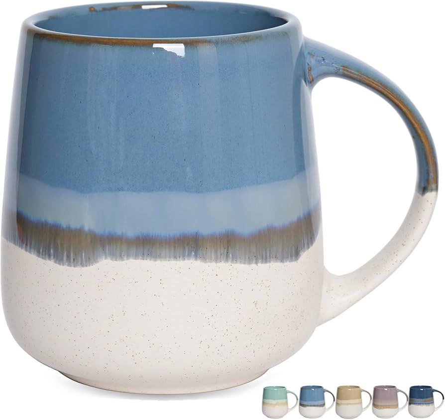 Bosmarlin Extra Large Ceramic Coffee Mug, 24 Oz, Dishwasher and Microwave Safe, Big Oversized Tea Cup, Reactive Glaze (Light Grey bLue)