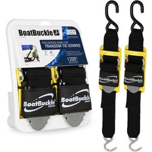 BoatBuckle's Pro Series Kwik-Lok Boat Tie Down Straps to Trailer with Boat Pads, 2-Pack Easy to Use Adjustable Transom Tie Down Straps, 2-Inch x 4-Feet, 1,200 Lbs Break Strength