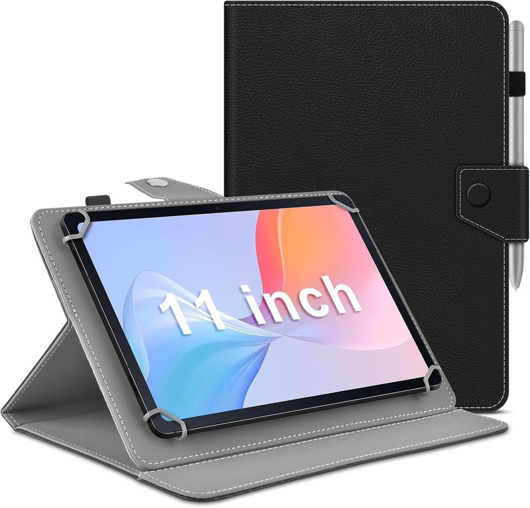 DETUOSI Universal 11 inch Tablet Case, 11.5 inch Tablet Cover, Travel Portable Protective Folio PU Leather Stand Shell Casewith 4 Fixed Rings for All Kinds of 11-12 inch Android/iOS/Windows Tablet (Black)