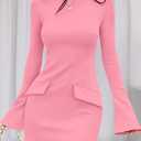 PRETTYGARDEN Womens Fall Long Sleeve Mini Dress 2025 Trendy Boat Neck Bodycon Knit Elegant Short Party Formal Dresses (Pink, M)