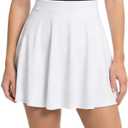 eoeoo Women's Flared Mini Skirt Stretchy High Waist Flowy Ruffle Hem Skater Skirt (White, M)