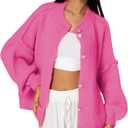 SeekMe Womens Cardigan Sweaters Casual Lightweight Long Sleeve Button Up Knit Oversized 2026 Fall Outwear (Large, Hotpink)