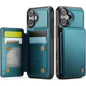 Vinich for iPhone 17 Wallet Case with Card Holder, RFID Blocking Credit Slots Kickstand Shockproof Phone Cover Fit for iPhone 17 6.3" Bluish Green