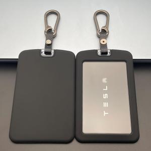 TANDRIVE 2PCS Silicone Key Card Holder Case Compatible with Tesla Model 3 Model Y Cybertruck and RivianKey Protector Cover Accessories Including Key Chain, Black and Black