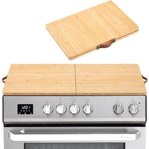 Foldable Noodle Board Stove Cover 30 x 22 Inch Multi Purpose Electric Gas Stove Top Cover with Handles Bamboo Cutting Board for RV Camping Kitchen Counter Space & Tray