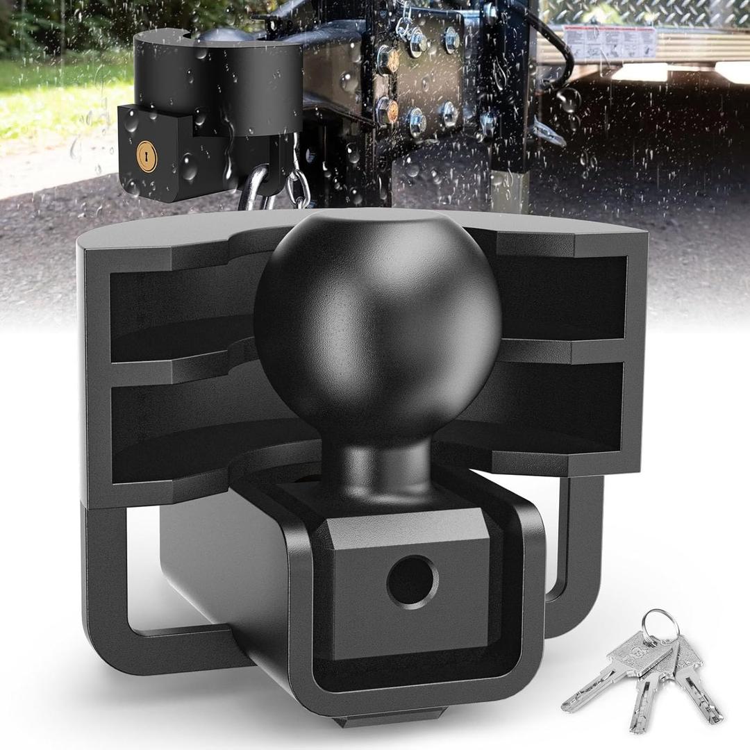 Trailer Lock Fits 2 Inch Ball Couplers, NenNicht 2025 Upgrade Anti Theft Heavy-Duty Steel Trailer Coupler Locks with Secures Safety Chains, Camper Accessories for Travel Trailers Boats Trucks Rvs