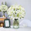 4 Bundles Artificial Tiger Lily Silk Flowers Faux Fake Lilies Plants for Wedding Bouquet Home Party Indoor Table Hotel Office Vases Floral Arrangements Outdoor Garden Decor (White)