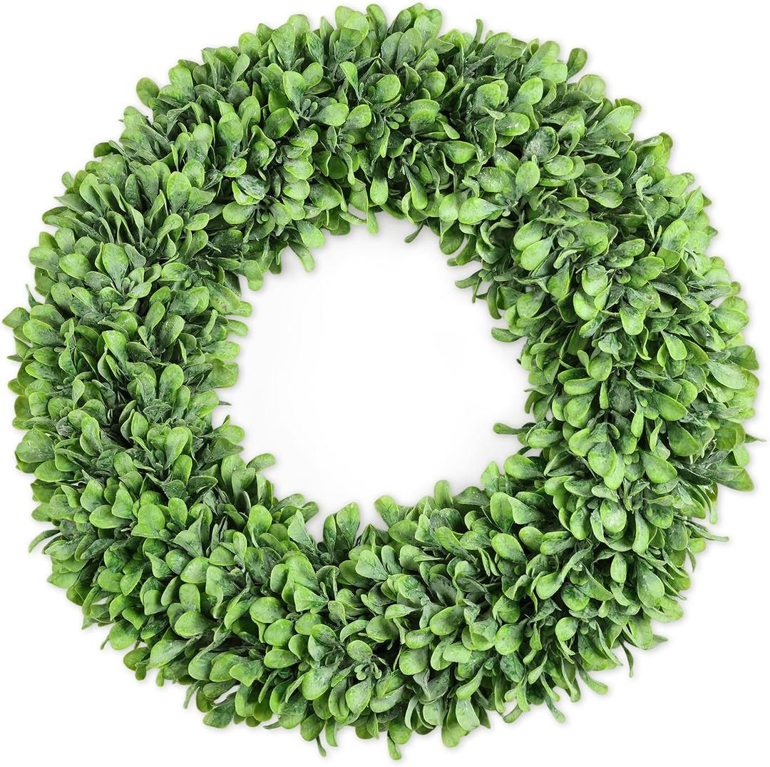 24 Inch Artificial Boxwood Wreath Spring Summer Wreath Faux Greenery Wreaths for Front Door Outside Wall Window Porch Farmhouse Garden Wedding Party Home Decor