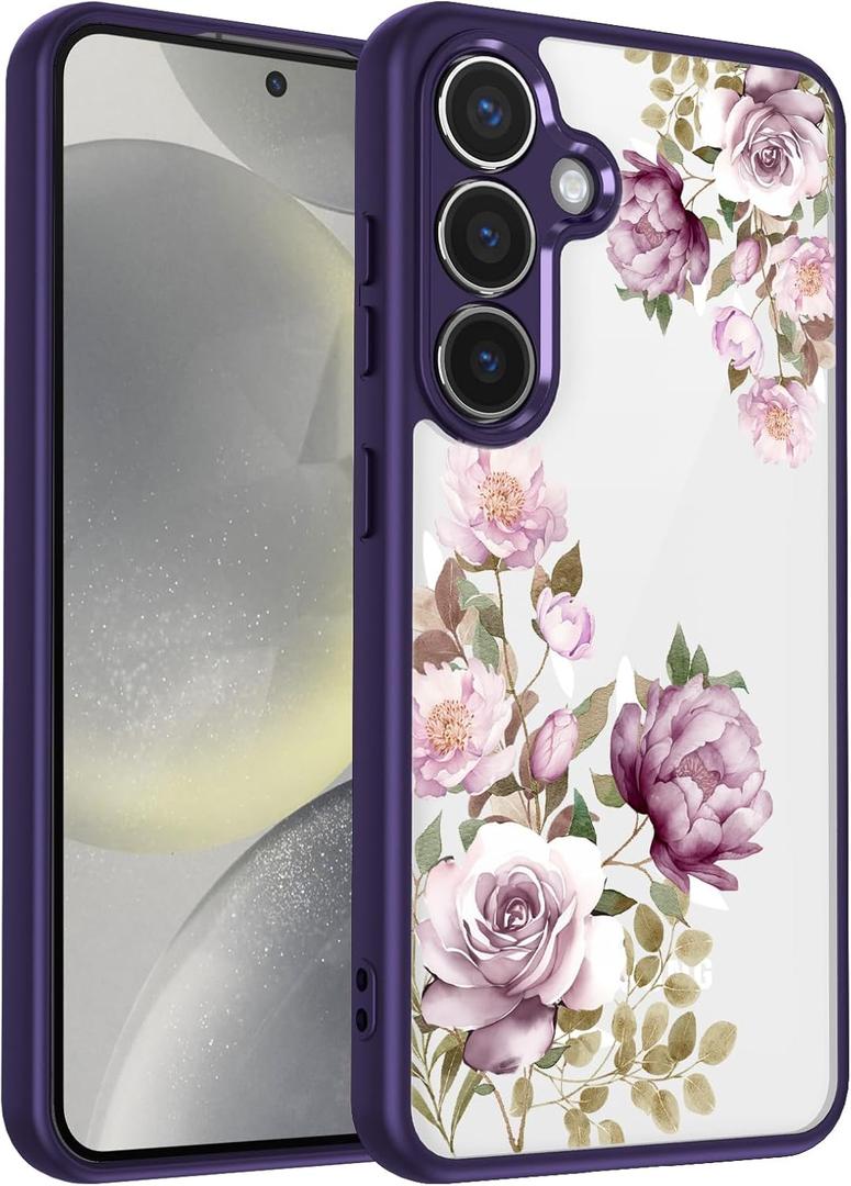 for Samsung Galaxy S25 Case [Buffertech 6.17ft Military-Grade Drop Protection] [Anti Peel Off Tech] Clear TPU Bumper 5G Phone Case Cover Design (Cherry Blossoms)