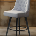 Modern Swivel Bar Stools with Back, 26" H Seat, 360 Rotation Counter Height Chairs, Retro Upholstered Barstools for Kitchen Island with Solid Wood Legs, Linen Fabric, Beige Gray
