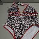 Monokinis One Piece Swimsuit Sexy Cutout High Cut Halter V Neck Bathing Suit for Women Beach Vacation Outfits (L)
