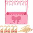 Pink Bow Wooden Baby Shower Crate Closet Charming Storage Basket with 5 Hangers 5 Bow Dividers 4 DIY Bows Easy Assembly Storage Crate Hamper Gifts for Baby Shower Pregnancy