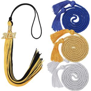 ZELARO 3 Pcs Graduation Honor Cords and 1 Pcs Graduation Tassel with 2021 Gold Charm for Graduates, Graduation Party Favors, Graduation Decoration (Black & Gold)