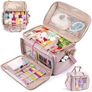 MYBAGZING Large Yarn Storage Bag,Crochet Bag Organizer,Yarn Bags for Crocheting,Crochet Storage Bag with Pockets for Crochet Hooks, Crochet Accessories,Knitting Bags,Gifts for Crocheters