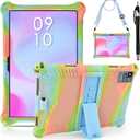 DETUOSI Okaysea 10.1 inch Silicone Tablet Case with Stylus Pen & Shoulder Strap, Moderness 10.1" Case, Soft Portable Protective Cover for QunyiCO 10.1, Azeyou Tab 6 10 inch, Orange Pink & Blue