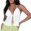 Women's Halter Neck Tie Front Crop Top - Deep V Neck Sleeveless Tank Top, Y2K Trendy Backless for Summer Party (US, Alpha, Medium, Regular, Regular, White) (White, M)
