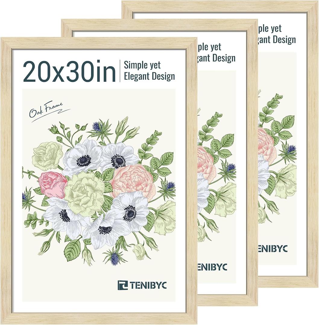 20x30 Poster Frame Set - 3 Pack - Natural Oak Wood - Display Wall Posters, Gallery Displays, Large Photos & Puzzles - Wall Decor