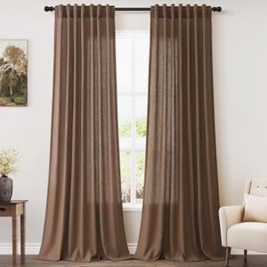 Extra Long Curtains 2 Panels 102 Inches Long for Dinning Room Caramel Brown Back Tab Rod Pocket Light Filtering Semi Sheer Drapes Cotton Linen Textured Window Curtain 102 Inch Length for Bedroom