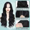 YESEGO Halloween Long Black Wig for Women 26 Inch Synthetic Lace Front Wig Middle Part Curly Wavy Wig Heat Resistant Fiber Natural Body Wave Wigs for Daily Party Use (Black) (1B)