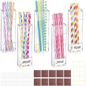 9.8" Large Acrylic Straw Holder for Cabinet Door, Reusable Straw Organizer Storage Dispenser with Double Sided Adhesive Tape for Cabinet, Kitchen Counter, Cupboard, Refrigerator (Transparent) (Clear)