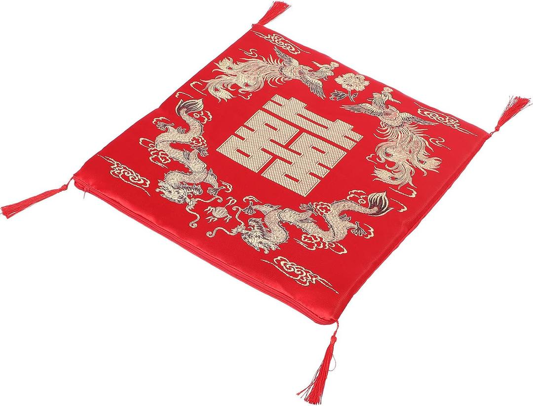 SHINEOFI Chinese Classical Chair Cushion Kneeling Pad Dragon Phoenix Pattern Square Seat Cushion Breathable Sitting Mat for Wedding and Tea Ceremony Home Decor, 42.00X42.00X1.50CM