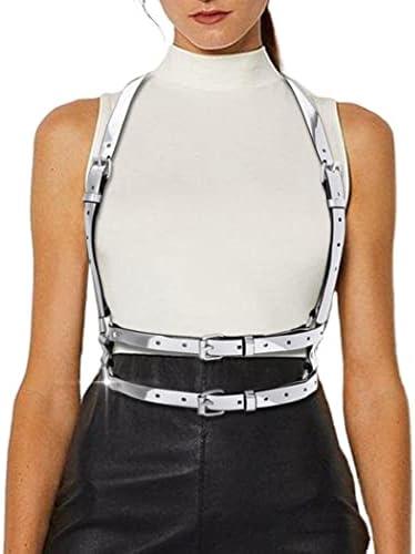 BODIY Women High Waisted Harness Belt Silver Mirror Waist Strap Belts Rave Punk Rock Belts
