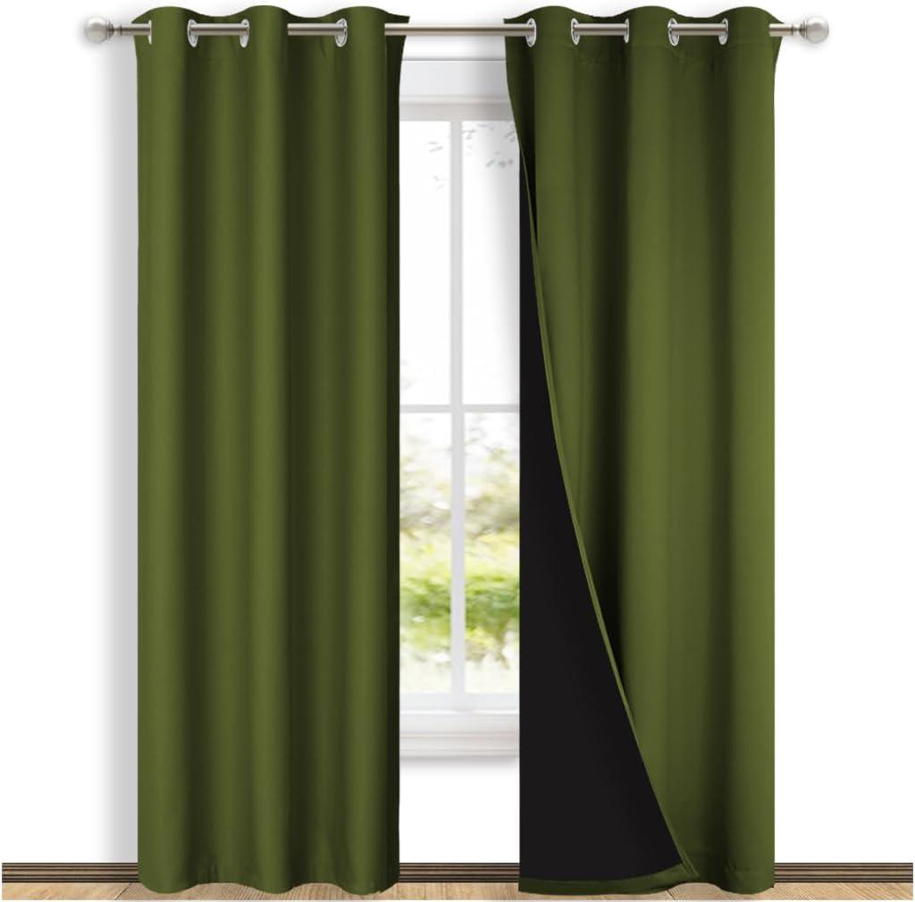 NICETOWN Blackout Curtains 84 inches Long, 2 Pieces, 42" Wide Each Panel, Olive Green, Full Light Blocking Drapes with Black Liner for Nursery, Thermal Insulated Draperies for Hall, Villa