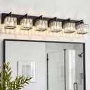 VOLISUN Black Bathroom Light Fixtures, Modern Bathroom Lighting Fixtures Over Mirror, 6 Light Bathrooms Vanity Light, Crystal Vanity Light for Bathrooms-UL Certificated(Exclude Bulb)