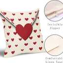 Valentines Day Pillow Covers 18x18 Inch Set of 2 Red Heart Beige Envelope Cotton Linen Decorative Throw Pillow Case Holiday Print Cushion Covers for Bedroom Sofa Living Room Chair Home Decor