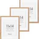 Oak Wood Frame with Mat for 8x10, Real Tempered Glass, (Natural Oak Color, 3 Pack)