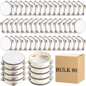 120 Pcs 4 Inch Wedding Tambourine Bulk Drum for Adults Wooden Hand Held Tambourines with Metal Jingles Musical Educational Drum Instrument Percussion Gift Church Wedding Party Favor Games
