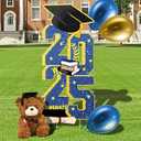 Graduation Yard Signs Class of 2025 Decorations, with Graduation Bear Congrats Grad Yard Sign for High School College Graduation Party Supplies Outdoor Lawn, DIY Name (Black Golden)