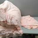 Joyreap Queen Size Comforter Set Blush Pink, 3pcs Lace Ruffled Bedding Comforter Set, Microfiber Vintage Boho Chic Bedding Set for All Season- 88x88 inches