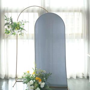 Efavormart 6ft Dusty Blue Spandex Fit Round Top Backdrop Frame Stand Cover, 2-Sided Wedding Arch Cover
