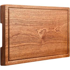 Wooden Cutting Boards For Kitchen Real Solid Sapele Wood Chopping Board One Piece Thick Hard No Glue Non Toxic With Juice Groove And Built-in Handle All Whole Single Wood Butcher Block (15*10.2*1Inch)
