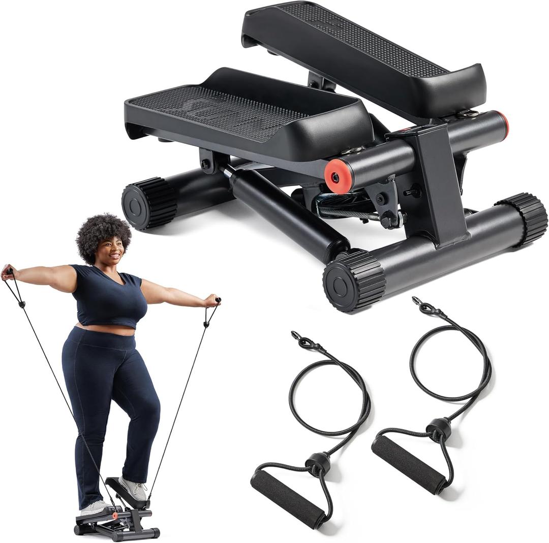 Sunny Health & Fitness Mini Steppers for Exercise at Home, Stair Step Workout Machine with Optional Resistance Bands, Full Body Cardio Equipment, Optional Free SunnyFit App Connection Smart Stepper (Black)