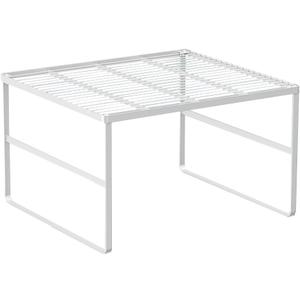 Kitchen Cabinet Storage Shelf Stackable Wire Spice Rack Organizer Heavy Duty Space Saver for Bathroom Bedroom Closet Laundry Room Office Countertop - White, Pack 1