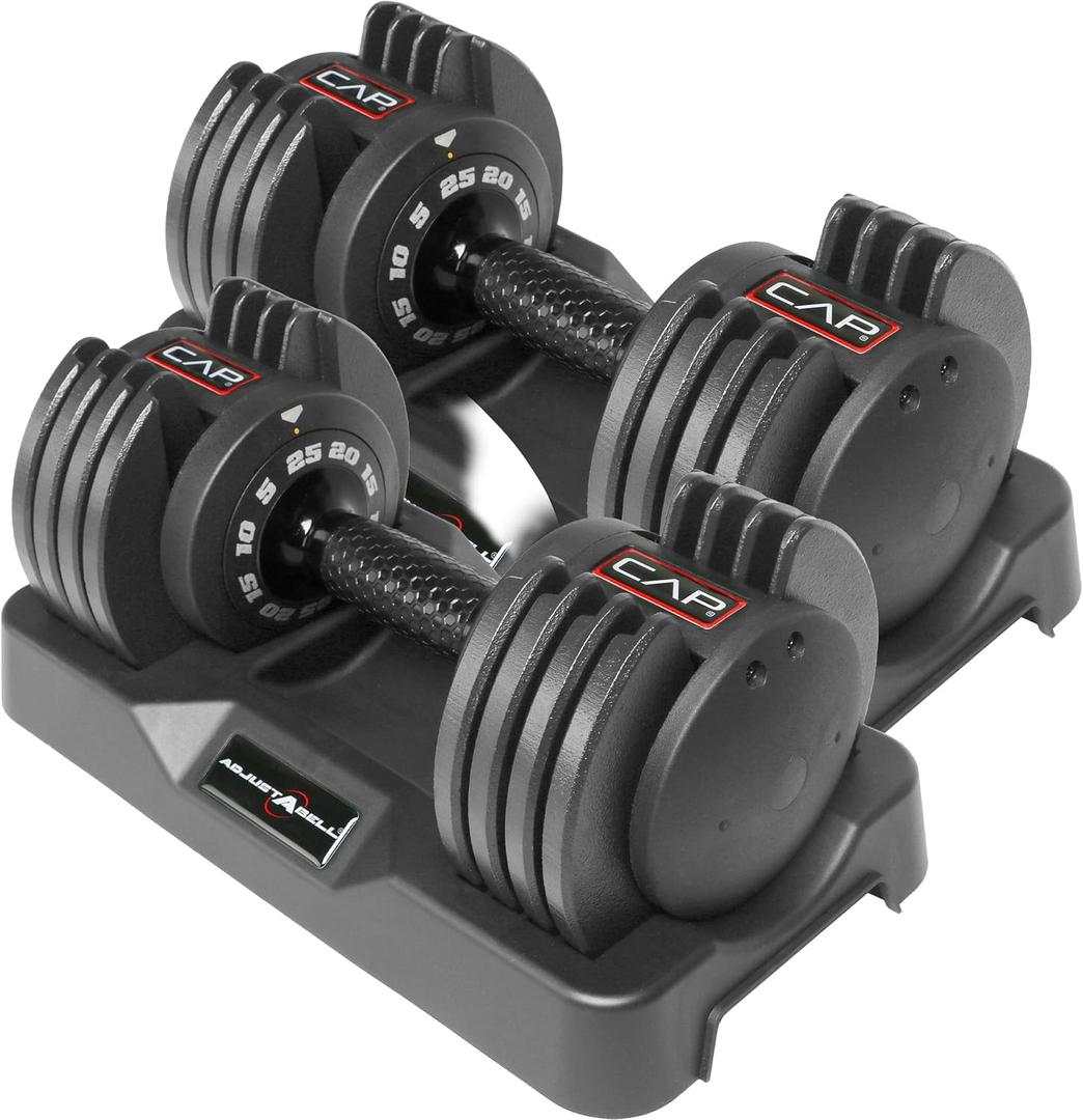 CAP ADJUSTABELL Adjustable Dumbbell Set, Premium Quick Select Adjustable Weights for Home Gym Strength Training, Round, 25 LB Pair, Honeycomb Black Grip Handle
