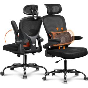 COMHOMA Ergonomic Office Desk Chair with 3D Adjustable Lumbar Support & Headrest, High Back Executive Computer Chair Comfy for Back Pain Relief, Flip-up Armrests (Ergo-Black) (Standard, 1 Pack)