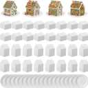 Eaasty 100 Pcs Christmas Gingerbread House DIY Kit Craft Cardboard Gingerbread House Shaped Boxes with Plates Candy Xmas Houses for Holiday Crafts Gift Packaging Party Decorations(White)