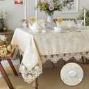 SUTAVIA Lace Tablecloth Jacquard Waterproof Fabric Farmhouse Rectangular Table Cover Elegant Antique Flower Table Cloths for Home Decor Party Kitchen Dining Table(Champagne, Rectangle, 60"x84")