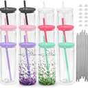 Icesip 12 Pack 20oz Acrylic Snowglobe Tumbler, Pre-Drilled Double Wall Plastic Clear Cup, Plastic Mason Jar with Lids and Straw, Reusable Clear Beer Can for Snow Globe Glitter DIY