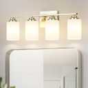 4-Light Bathroom Vanity Light, 24 Inches Brushed Nickel Bathroom Light Fixtures Over Mirror, Modern Wall Sconce Lighting with Milky Glass Shade for Bath, VN8301-4BN