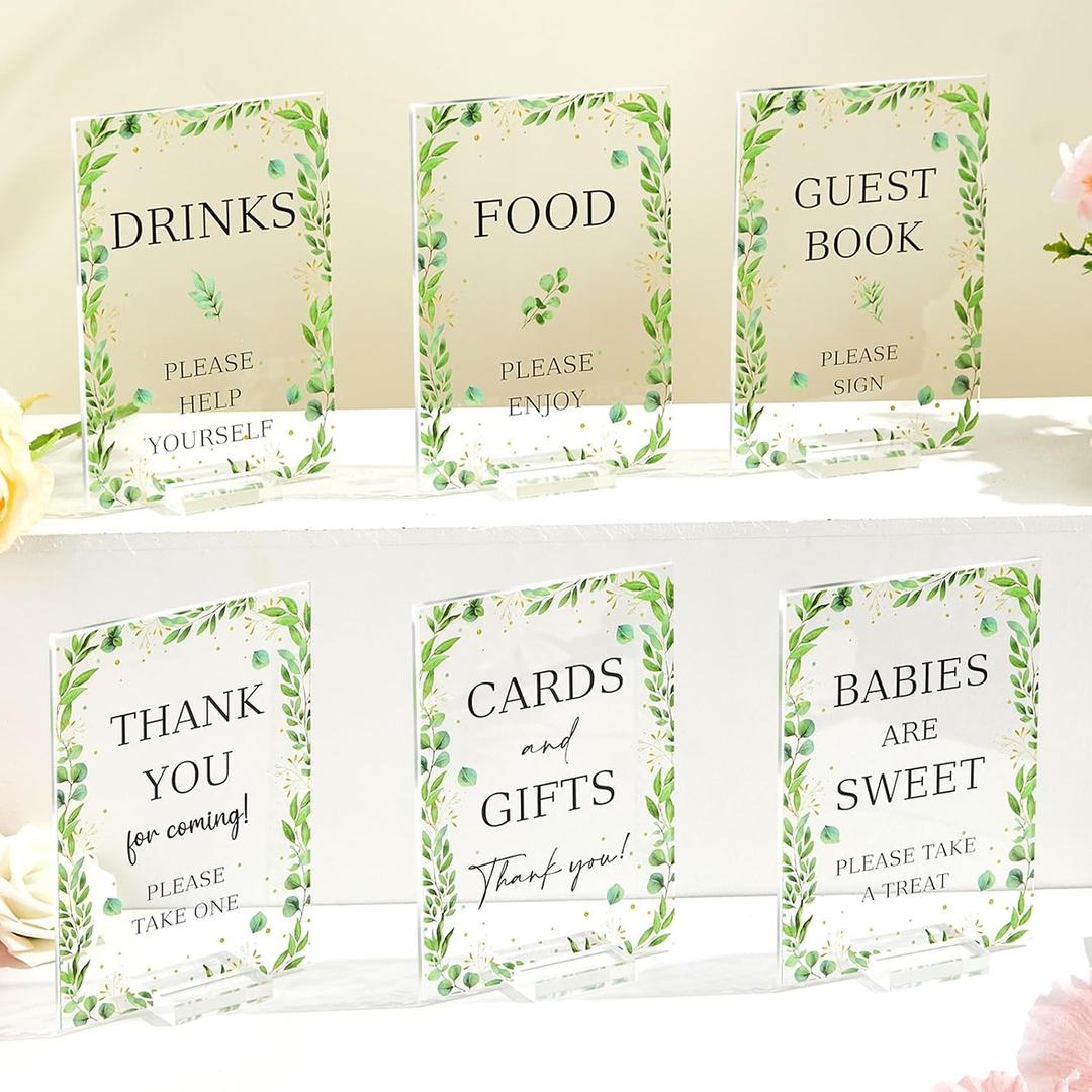 gisgfim 6 Pcs Eucalyptus Baby Shower Table Decorations Greenery Baby Shower Acrylic Sign Thank You Sign Centerpieces with Stand Wedding Birthday Party Decorations Favors for Guests Gift 5 x 7in