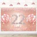 Happy 22nd Birthday Banner Backdrop - 22 Birthday Party Decorations Supplies for Women or Men - Rose Gold 4 x 6ft