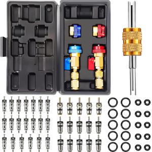 R134A R1234YF Valve Core Tool 35 Pcs Air Condition Valve Core Refrigeration Schrader Valve Core 3 Pcs Remover Tool with 20 Pcs O-Ring Rubber Seal for Car (A/C R12 R134a R1234YF)