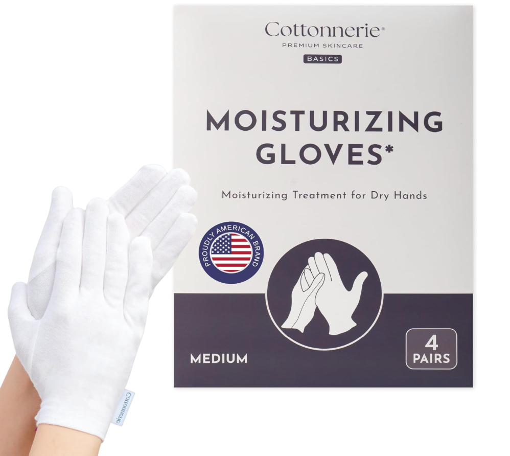 4 Pairs Cottonnerie Basics Cotton Gloves for Dry Hands Sleeping, Moisturizing Gloves Overnight, Hand Moisturizer Gloves, Moisture Gloves for Dry Hands Overnight, Sleeping Gloves, Medium