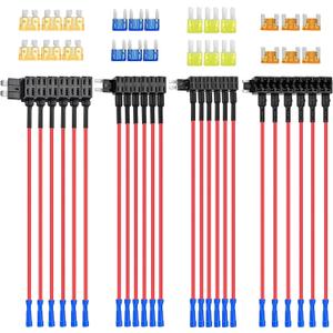Nilight 24 Pcs 12V Car Add-a-Circuit Fuse Tap Holder Standard Mini Micro2 and Low Profile Fuses Taps 4 Types ATO ATC ATM APM for Cars Trucks Boats