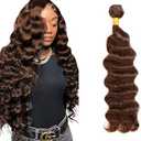 Chocolate Brown Human Hair Bundles Color 4 Deep Wave Bundles Niegmeag Peruvian Grade 8A Virgin Remy Hair 1 Bundle 18 Inch Double Weft Hair Weave 100g